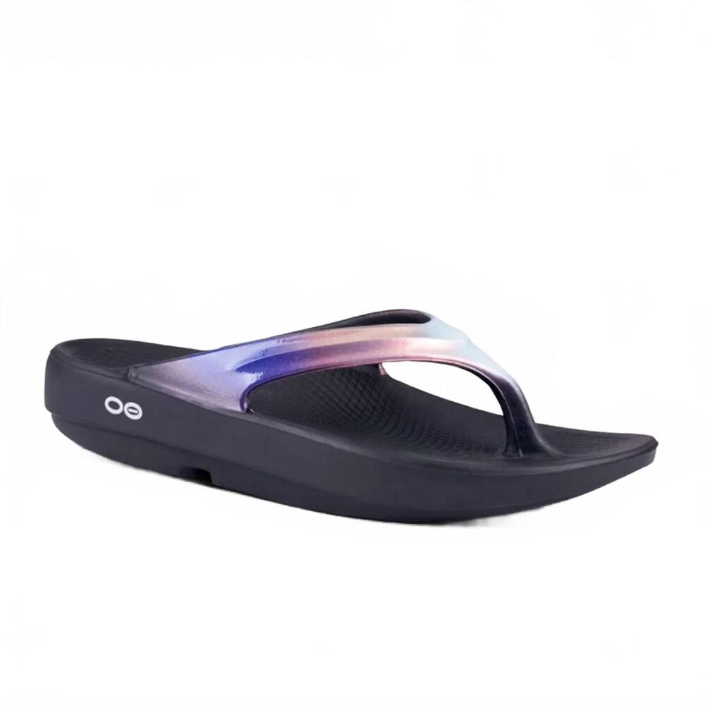 NEW OOFOS women's oolala luxe sandal in black/ calypso